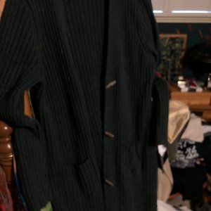 Forest Green Knee-Length Ribbed Cardigan